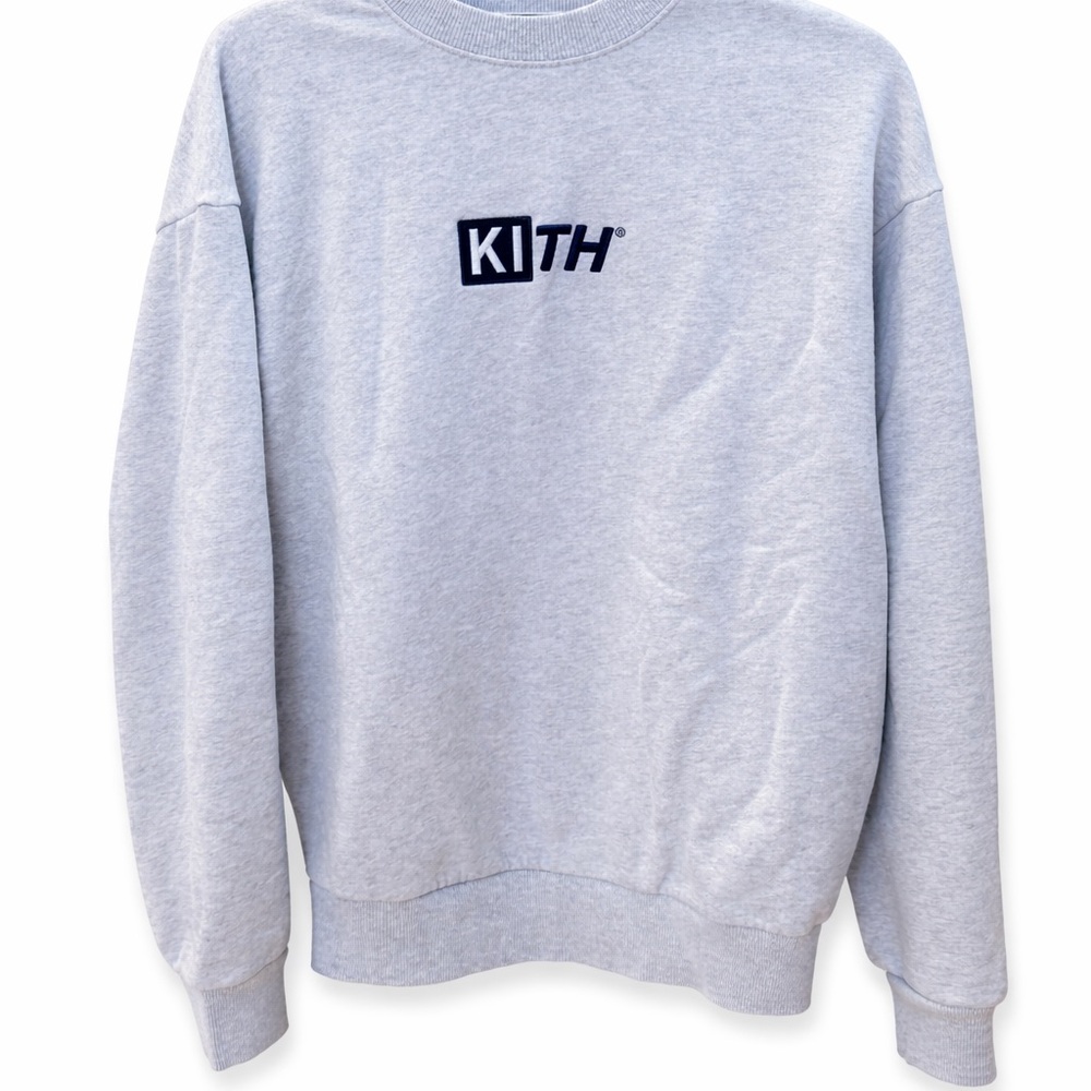 Kith Box Logo Crewneck Sweatshirt Heather Grey Embroidered Logo Streetwear